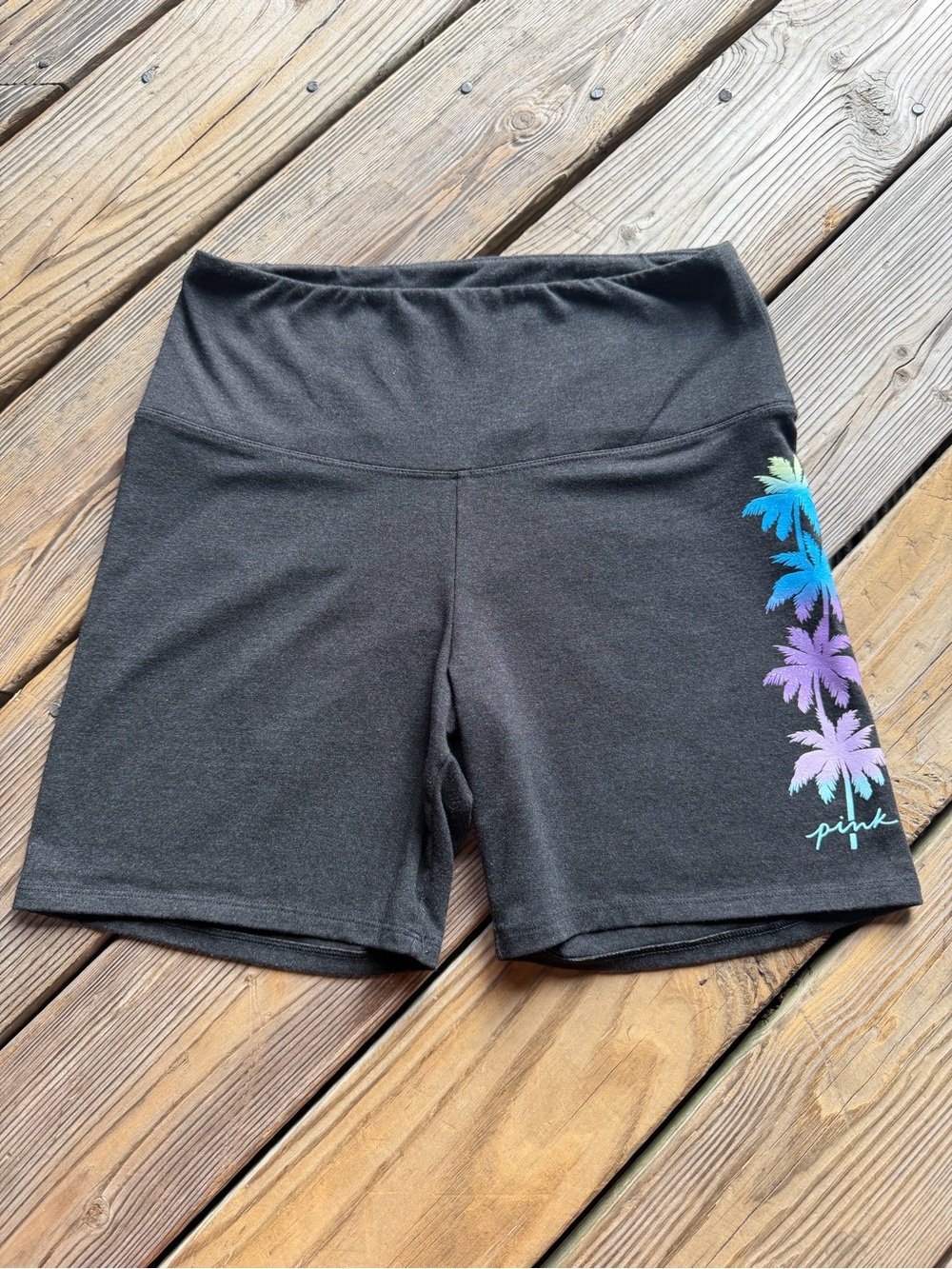 PINK Victoria’s Secret Black Tropical Palm Tree Bike Shorts -Size Large